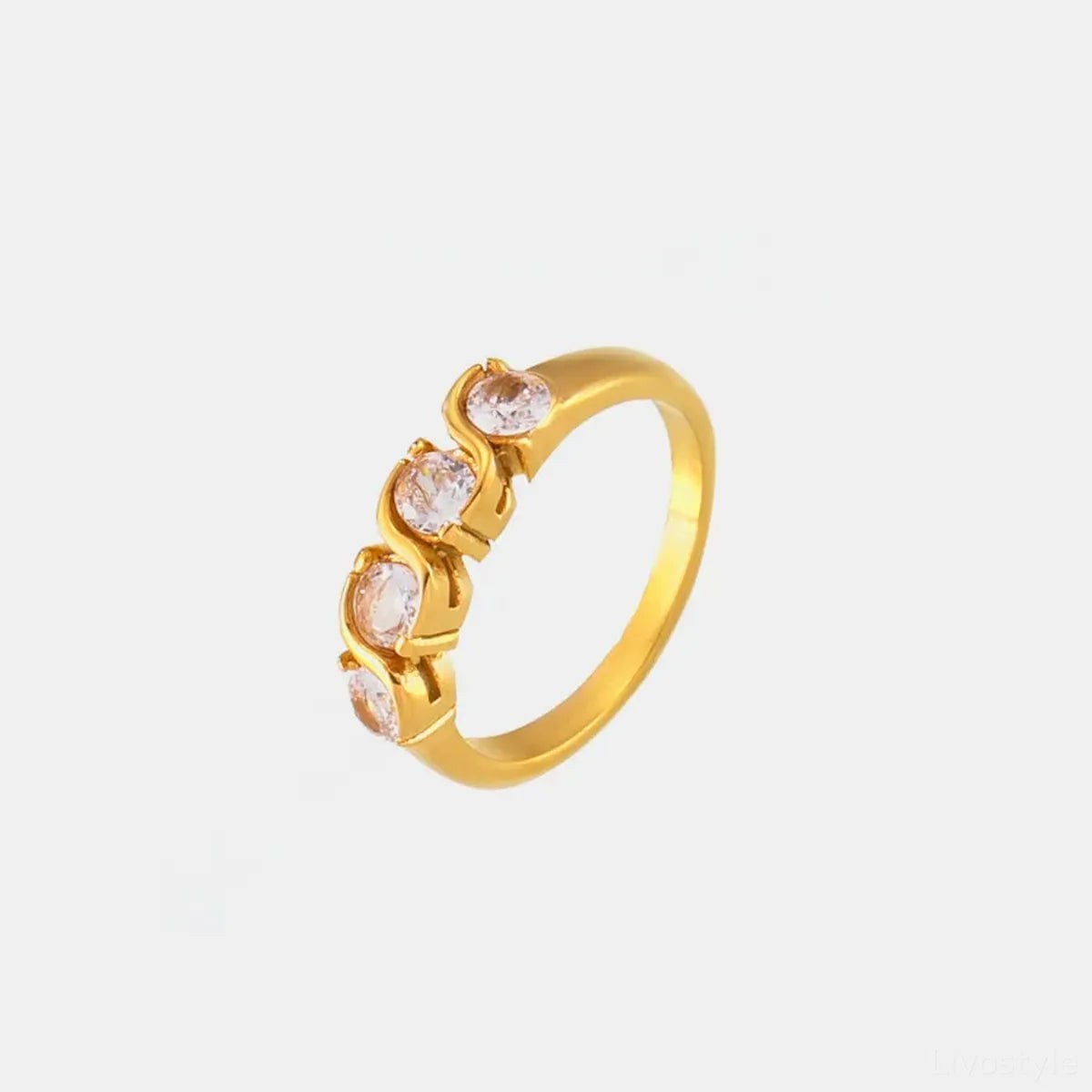 Stainless Steel Inlaid Zircon Ring — square view — Livostyle