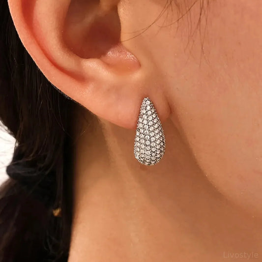Stainless Steel Inlaid Zircon Teardrop Earrings — square view — Livostyle