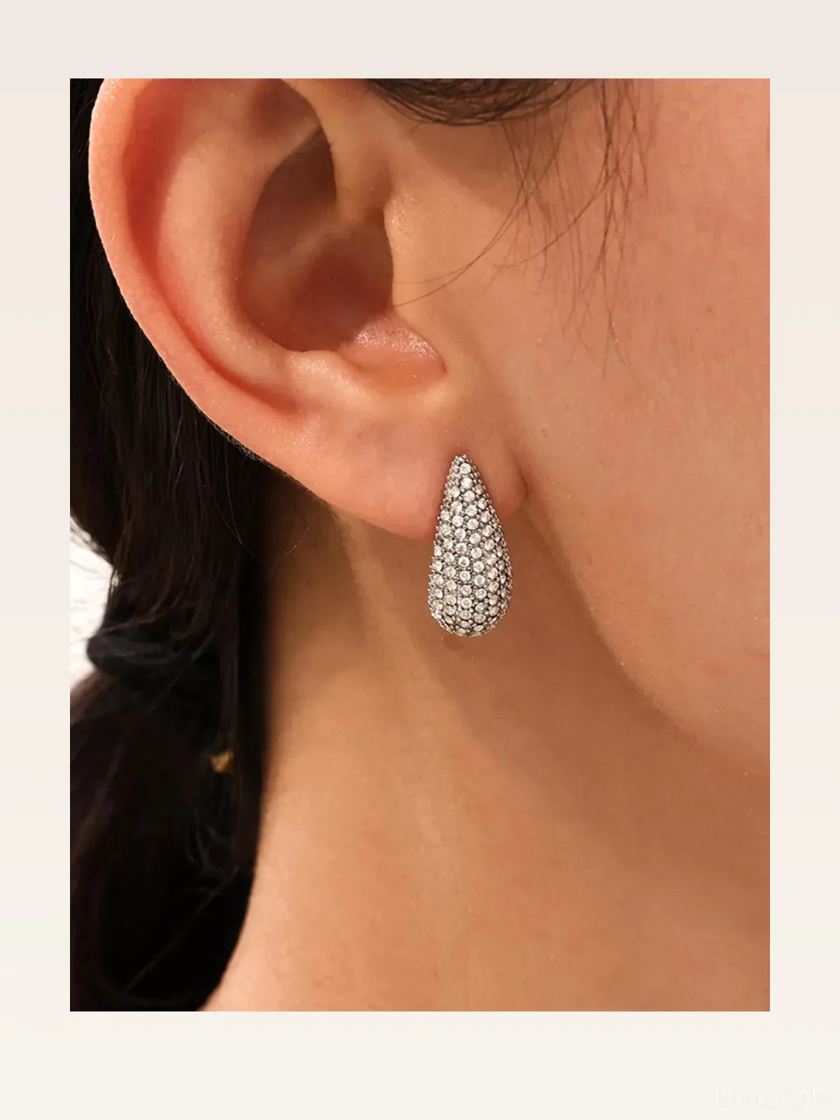 Stainless Steel Inlaid Zircon Teardrop Earrings — styled showcase — Livostyle