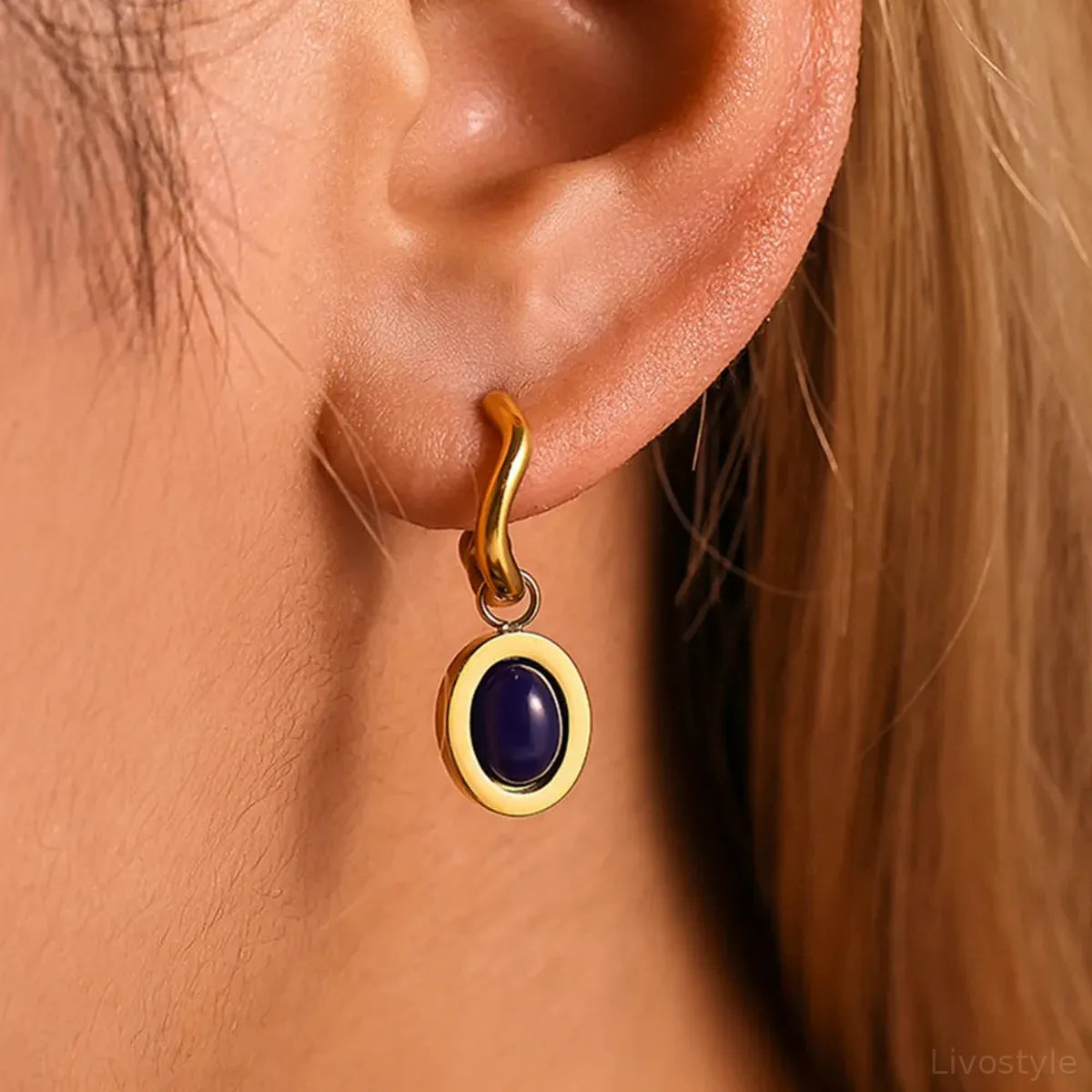 Stainless Steel Oval Drop Earrings — square view — Livostyle