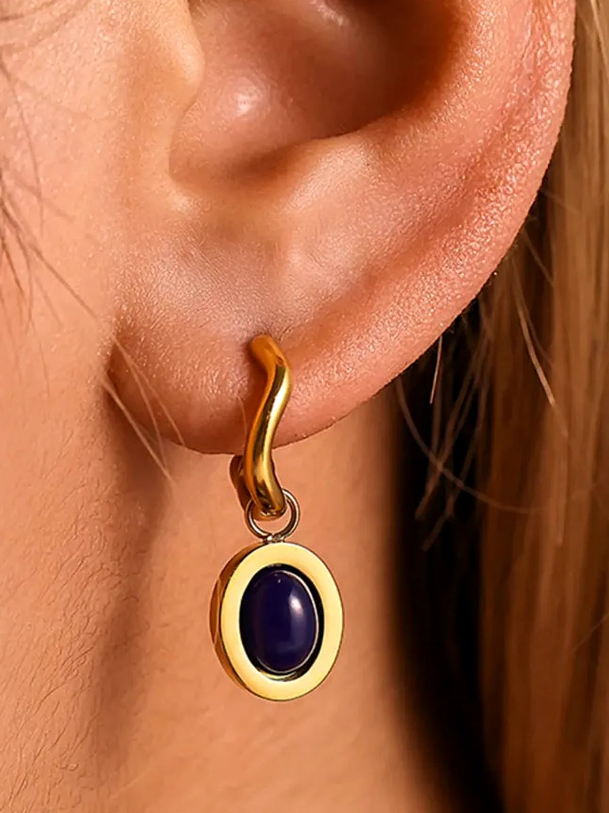 Stainless Steel Oval Drop Earrings — detail view — Livostyle