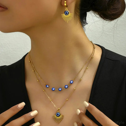 Stainless Steel Resin Necklace and Earrings Jewelry Set — square view — Livostyle