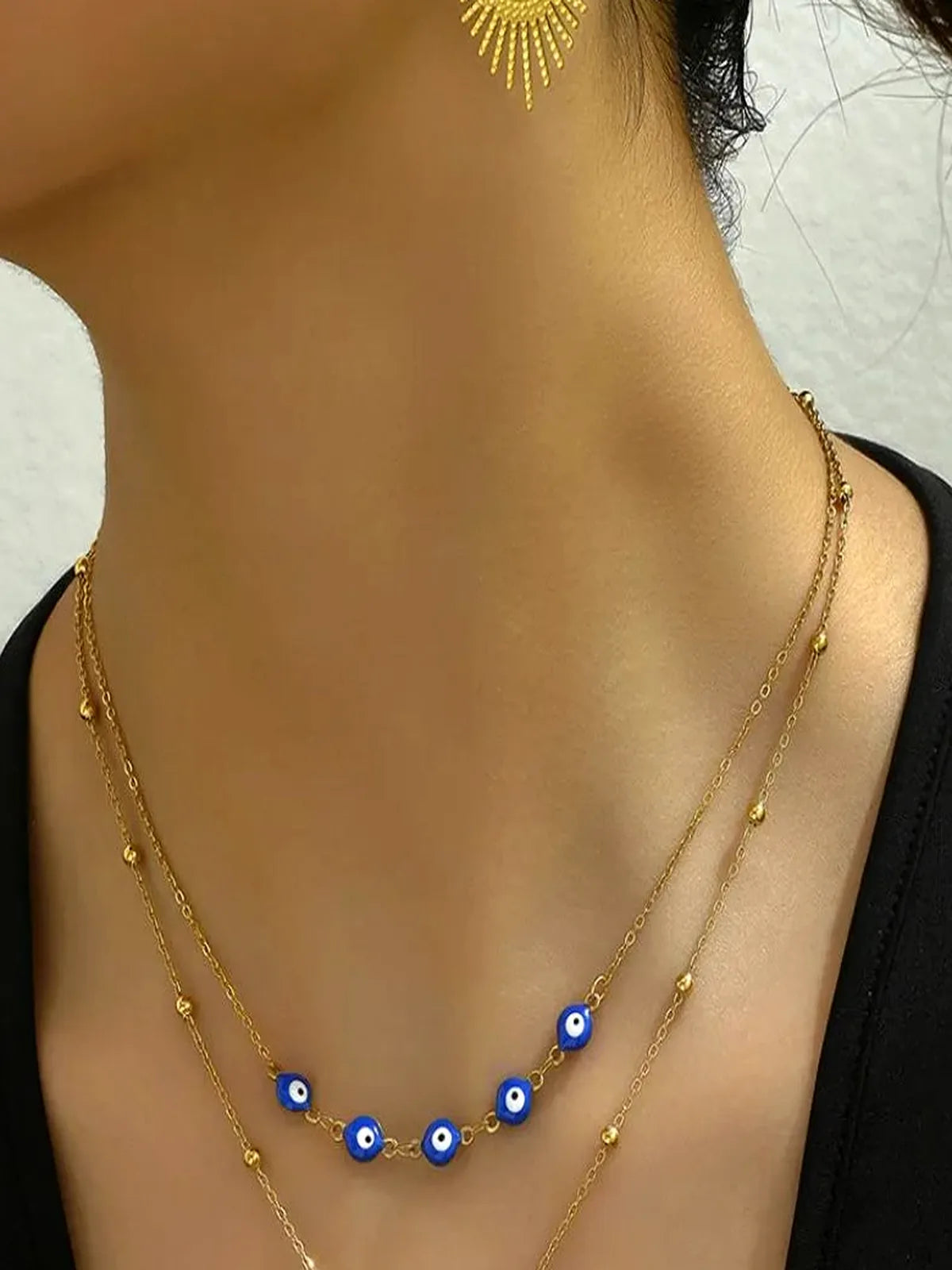 Stainless Steel Resin Necklace and Earrings Jewelry Set — detail view — Livostyle