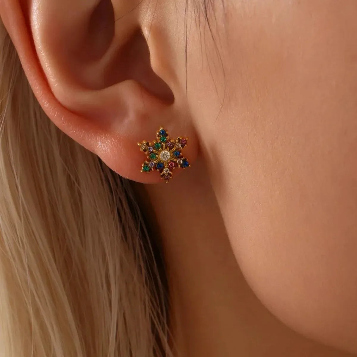 Stainless Steel Snowflake Stud Earrings — square view — Livostyle