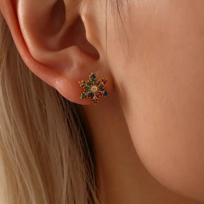 Stainless Steel Snowflake Stud Earrings — square view — Livostyle
