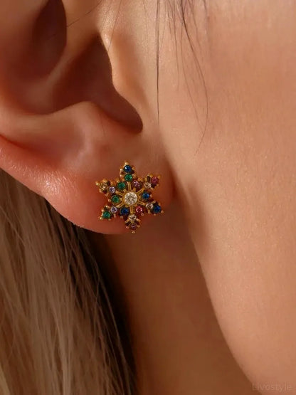 Stainless Steel Snowflake Stud Earrings — detail view — Livostyle