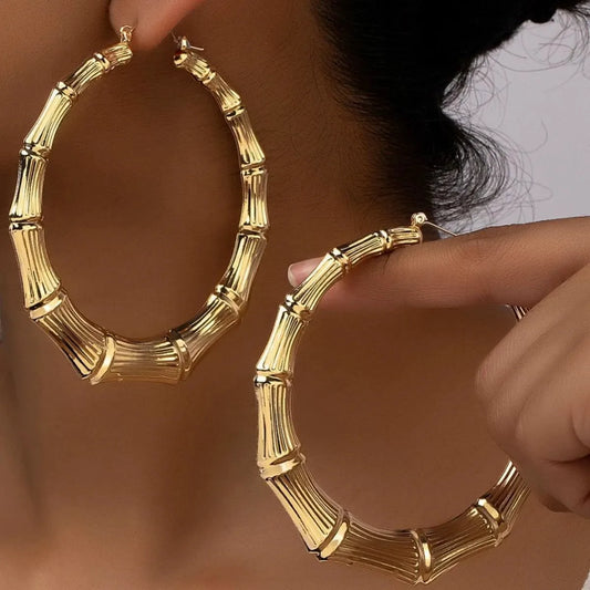 Stainless Steel Textured Hoop Earrings — square view — Livostyle