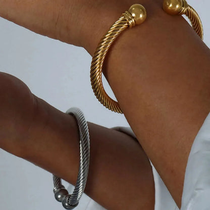Stainless Steel Twisted Cable Cuff Bracelet — square view — Livostyle