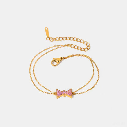 Stainless Steel Zircon Bow Bracelet — square view — Livostyle