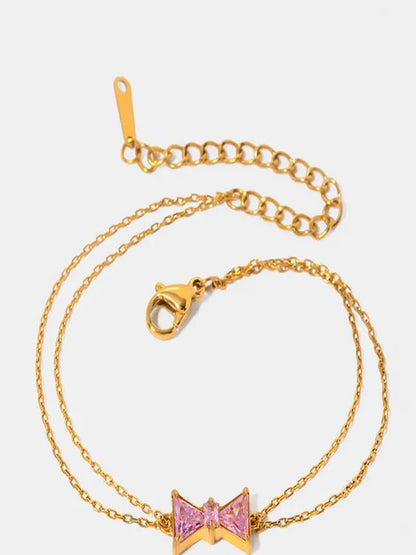 Stainless Steel Zircon Bow Bracelet — detail view — Livostyle