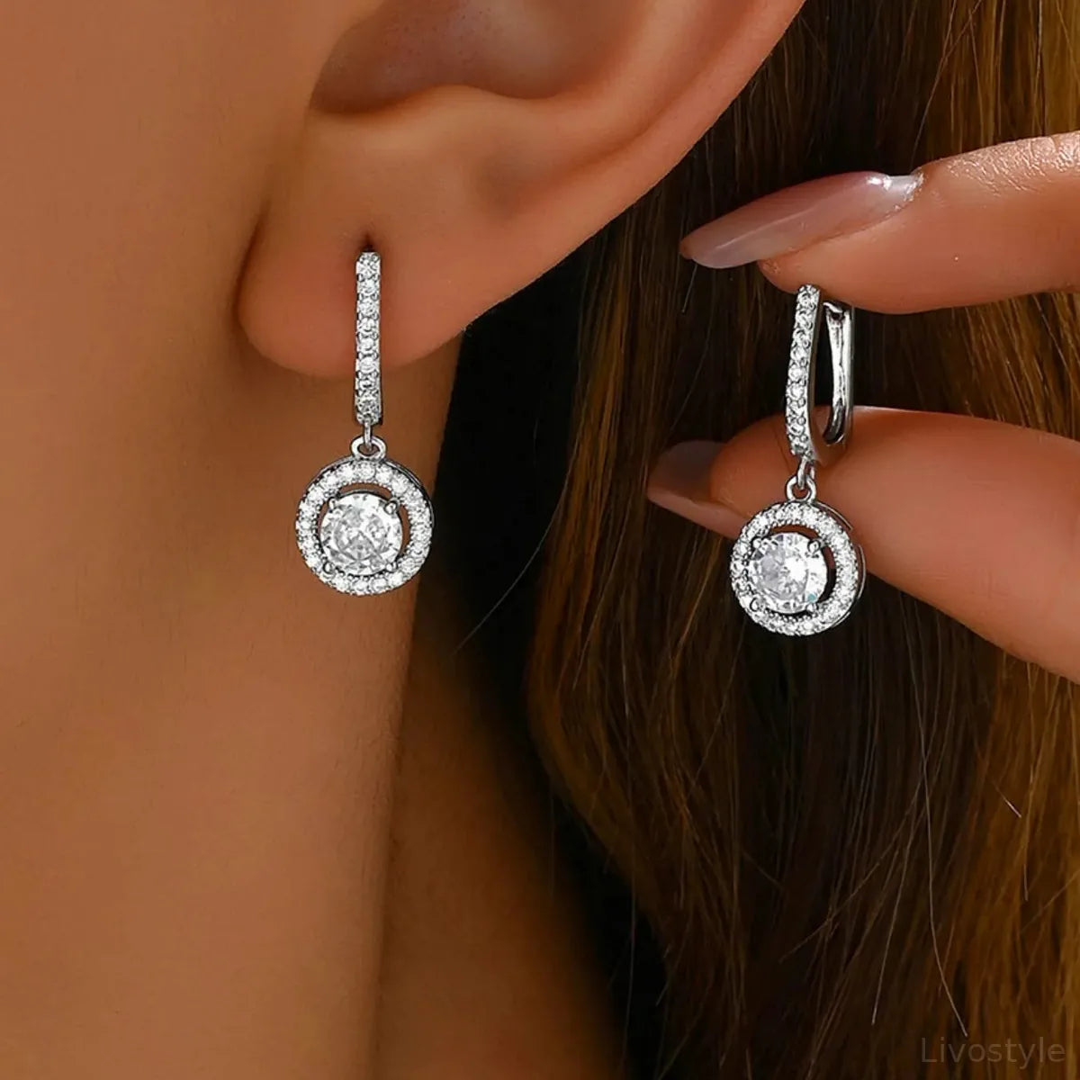 Stainless Steel Zircon Drop Earrings — square view — Livostyle