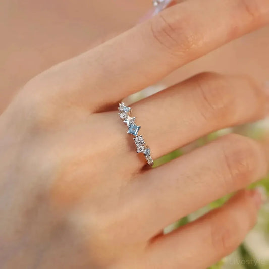 Star Inlaid Zircon Ring — square view — Livostyle