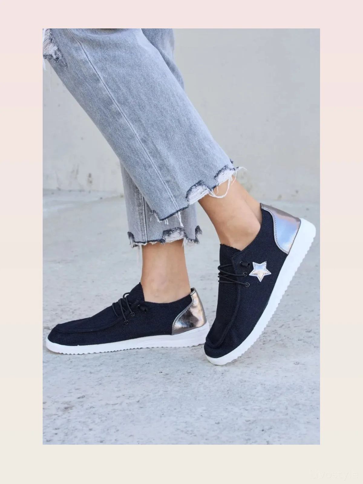 Stylish Star Detailing Lace-Up Flat Sneakers — styled showcase — Livostyle