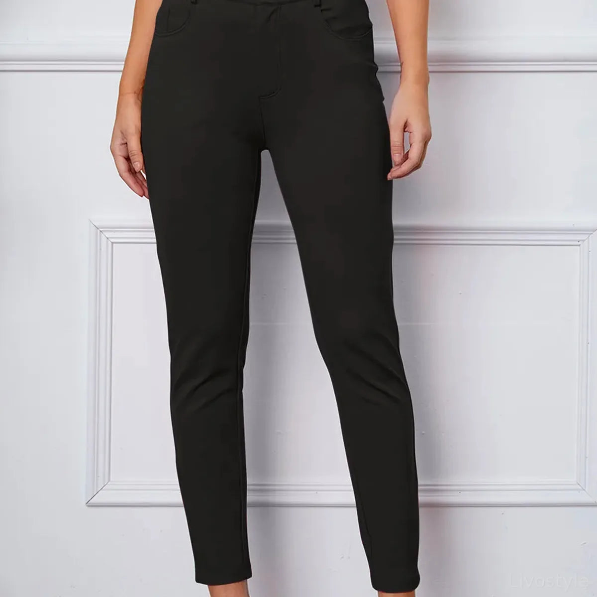 Stitch Knit High Waist Slim Fit Pants — square view — Livostyle
