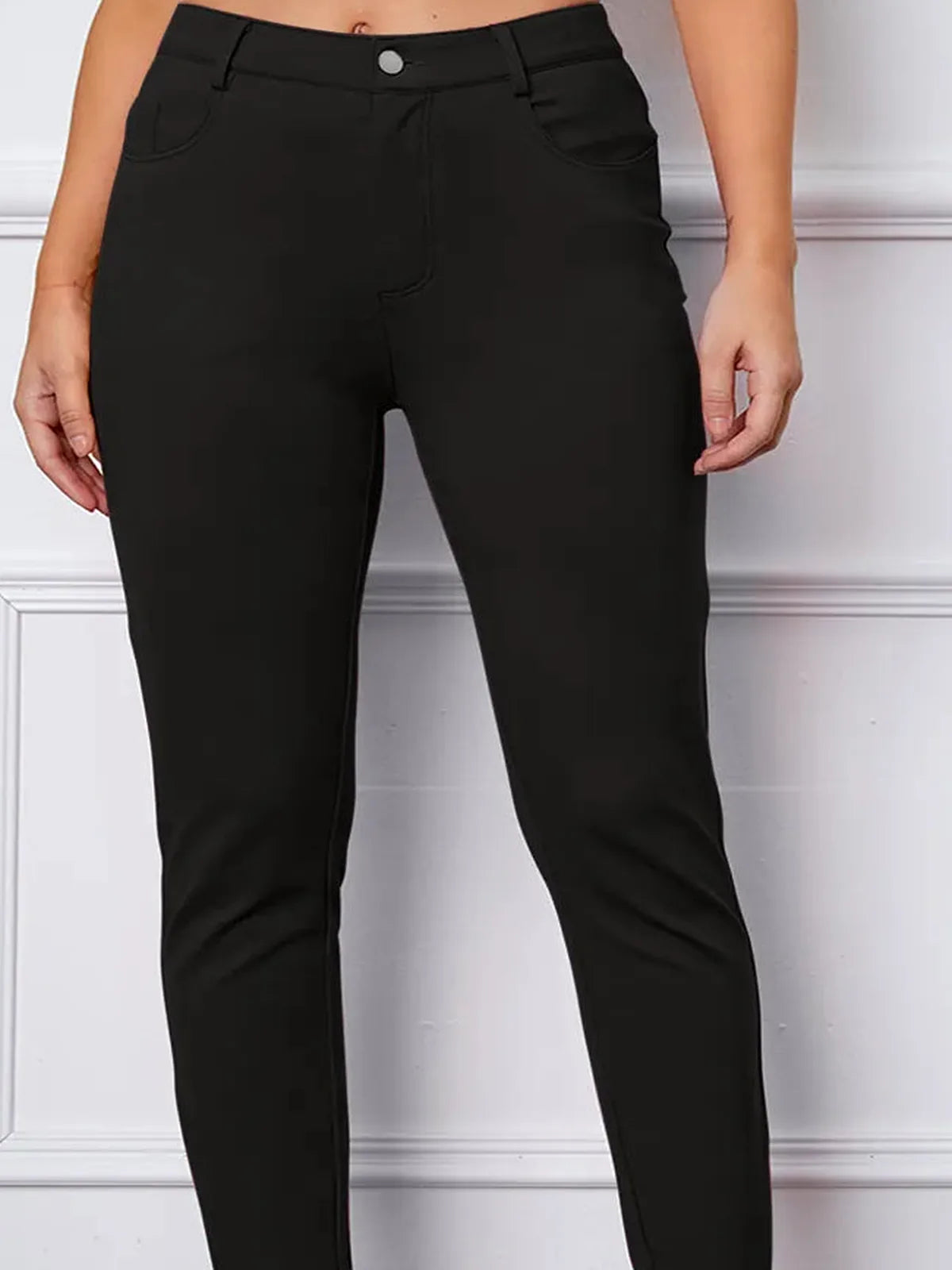 Stitch Knit High Waist Slim Fit Pants — detail view — Livostyle