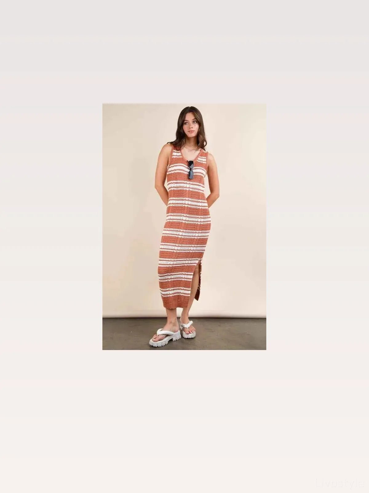 Stripe Knit Casual Sweater Midi Dress — styled showcase — Livostyle