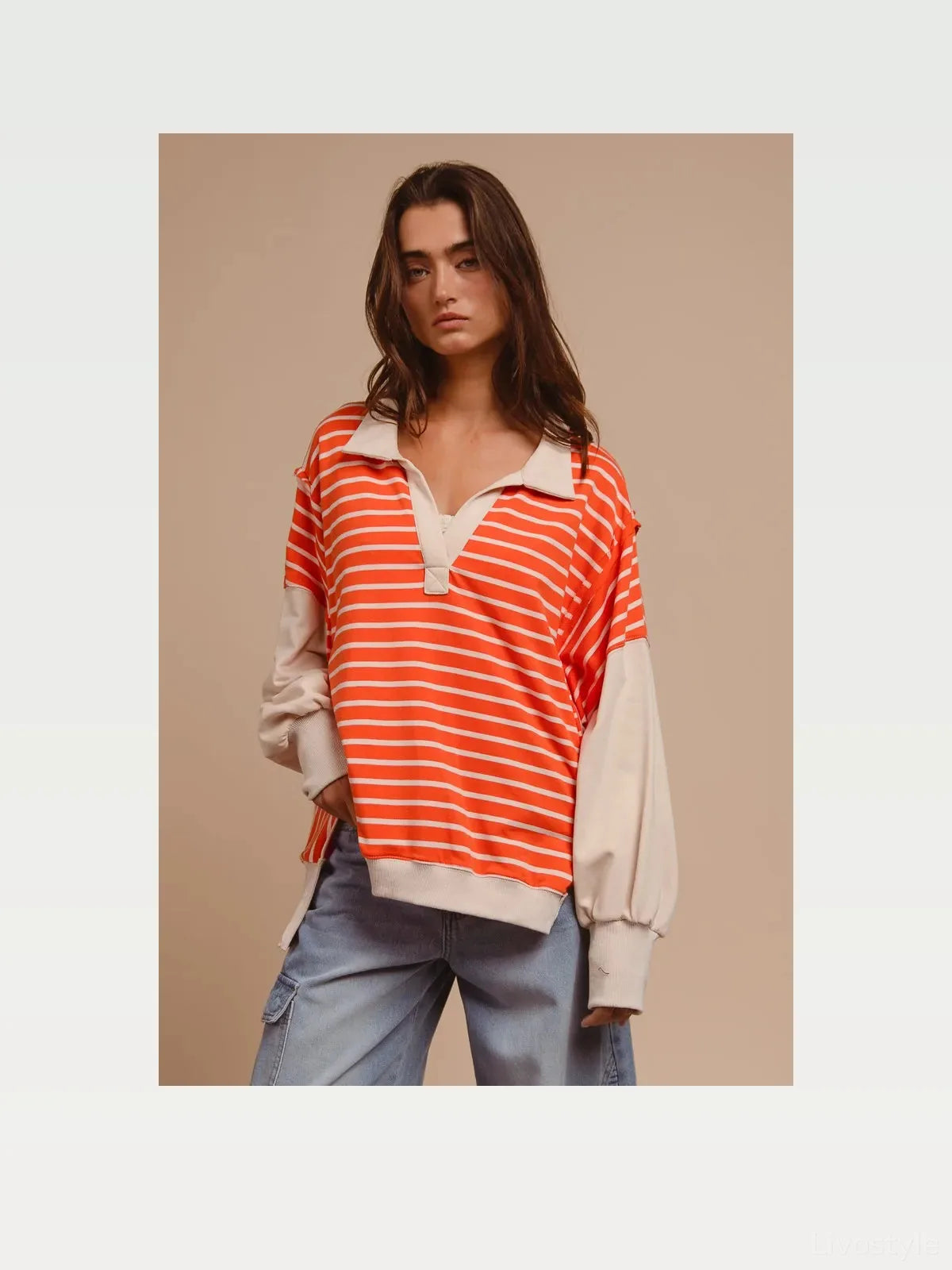 Classic Striped Loose Fit Knit Top with Unique Cut Edge Deta — styled showcase — Livostyle