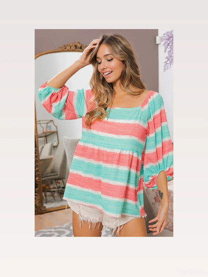 Striped Top with Balloon Sleeves – photo 2