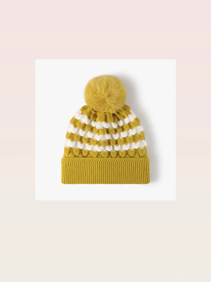 Striped Contrast Knit Hat with Pom-pom — styled showcase — Livostyle