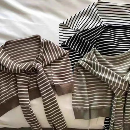 Striped Contrast Knit Wrap — square view — Livostyle