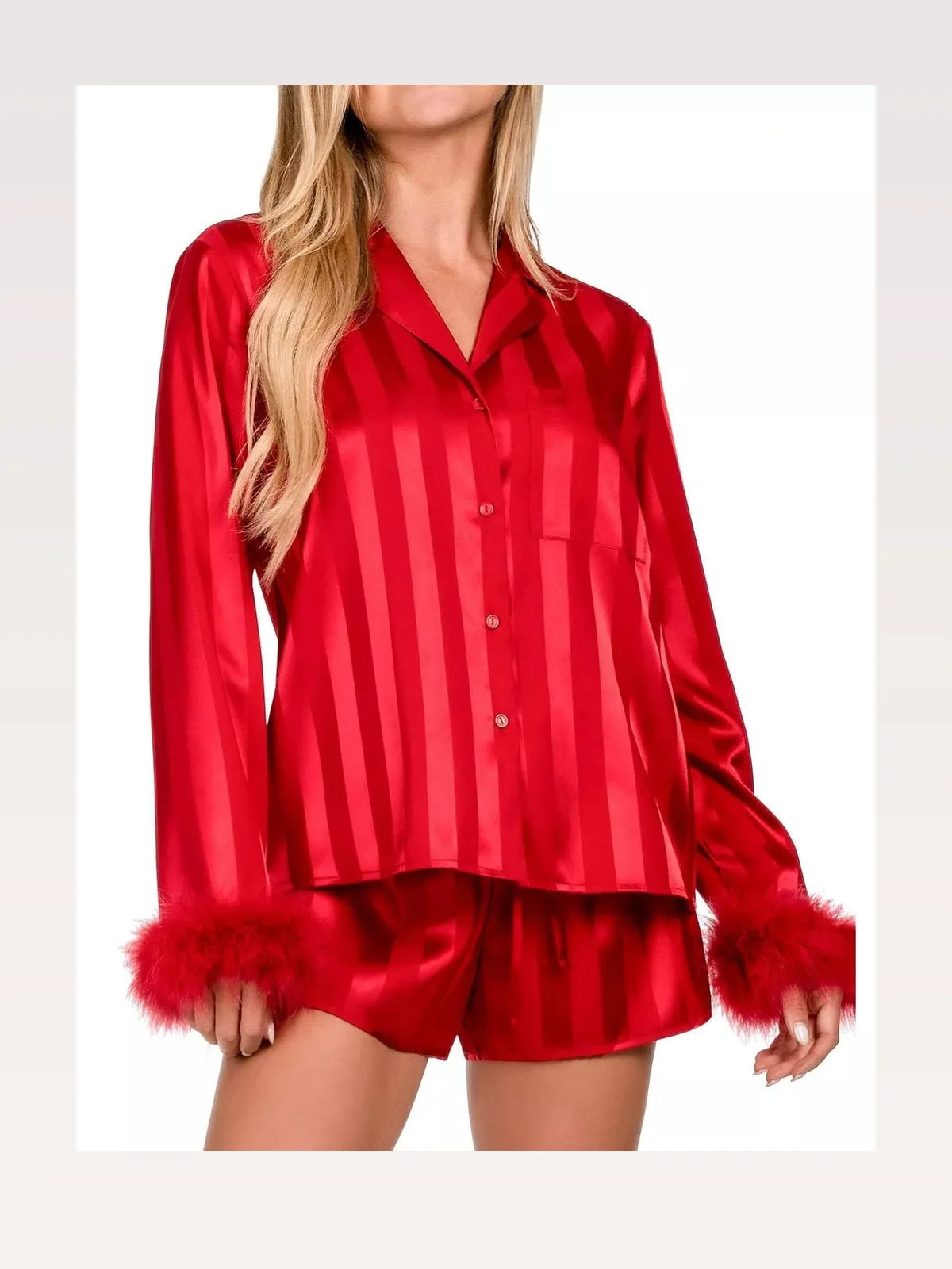 Striped Feather Trim Shirt and Shorts Lounge Set — styled showcase — Livostyle