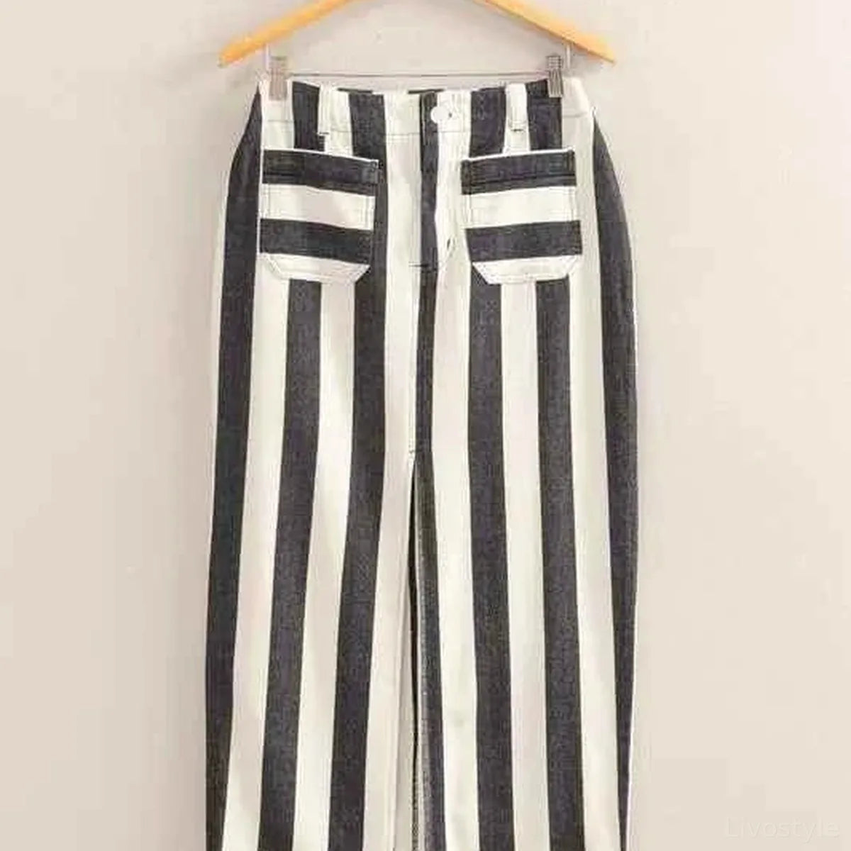 Striped Pocket Detail Maxi Skirt in BLACK/CREAM — square view — Livostyle