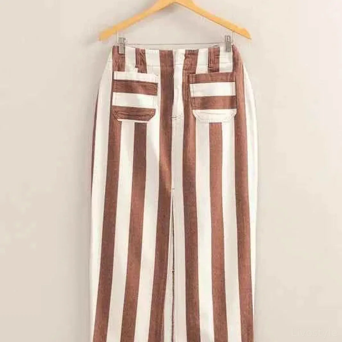 Striped Pocket Detail Maxi Skirt in BROWN/CREAM — square view — Livostyle
