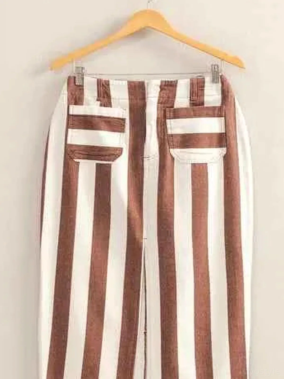Striped Pocket Detail Maxi Skirt in BROWN/CREAM — detail view — Livostyle