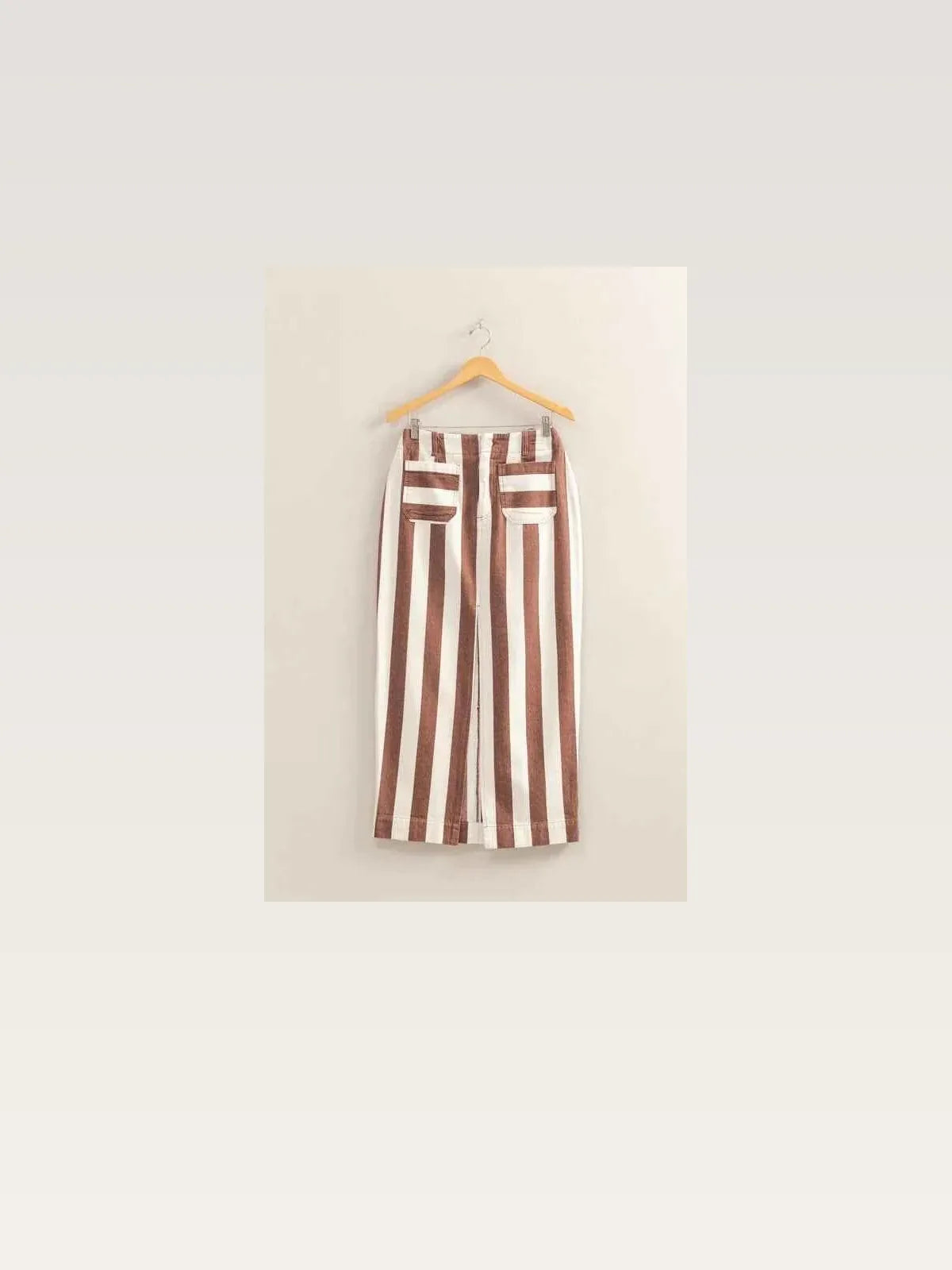 Striped Pocket Detail Maxi Skirt in BROWN/CREAM — styled showcase — Livostyle
