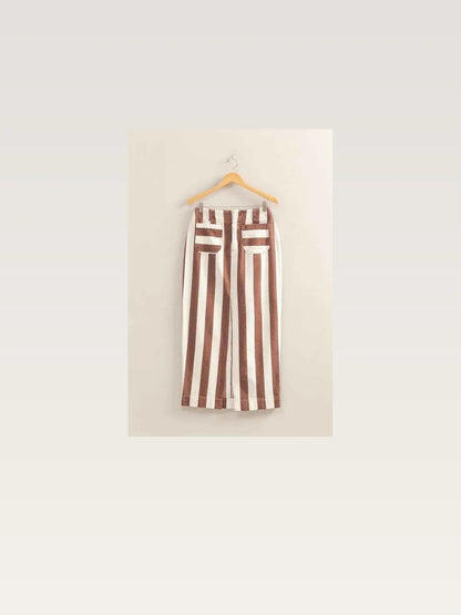 Striped Pocket Detail Maxi Skirt in BROWN/CREAM — styled showcase — Livostyle