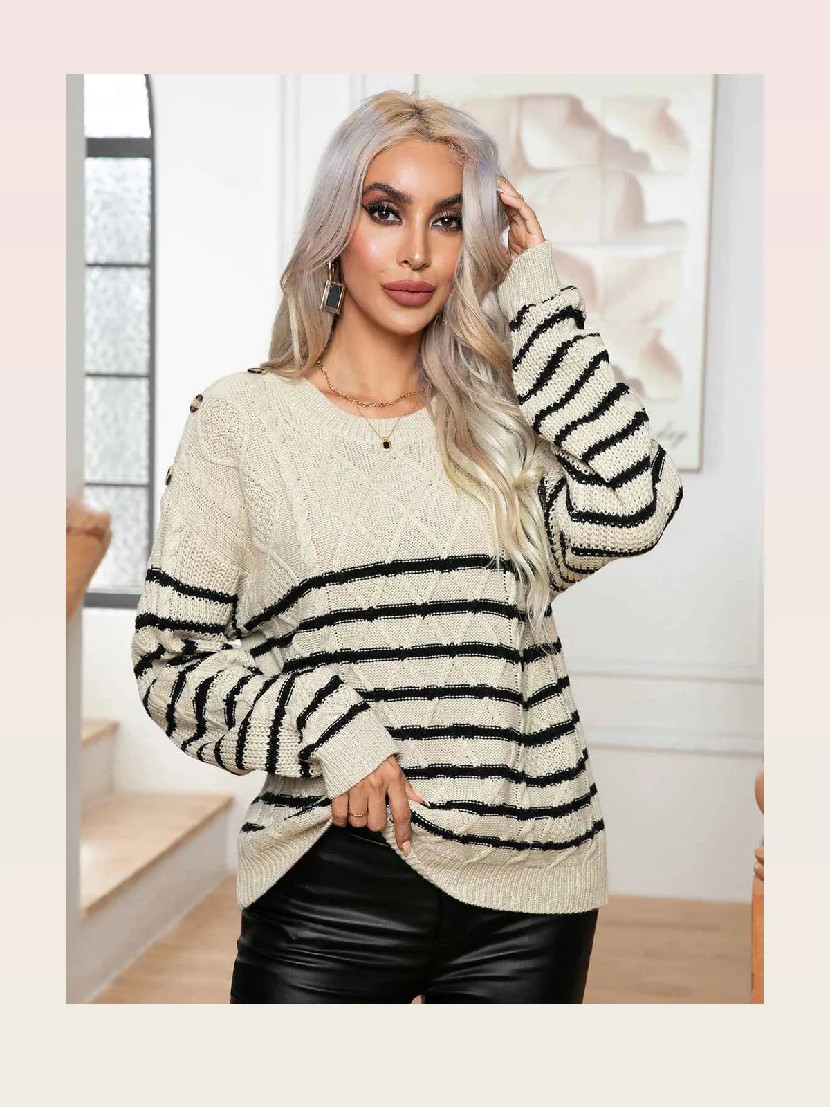 Striped Round Neck Cable-Knit Sweater — styled showcase — Livostyle