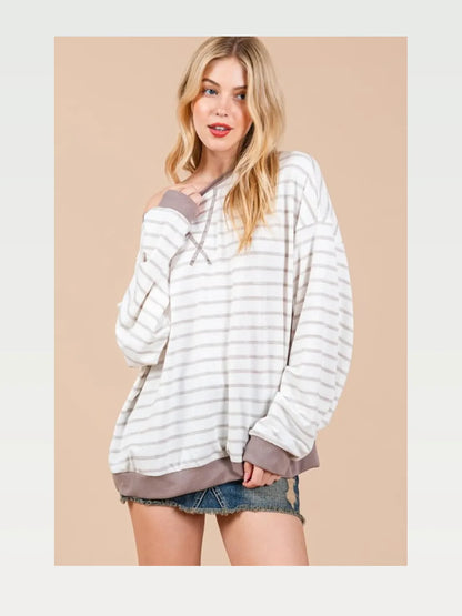 Chic Striped Sweatshirt with Drop Shoulder Design — styled showcase — Livostyle