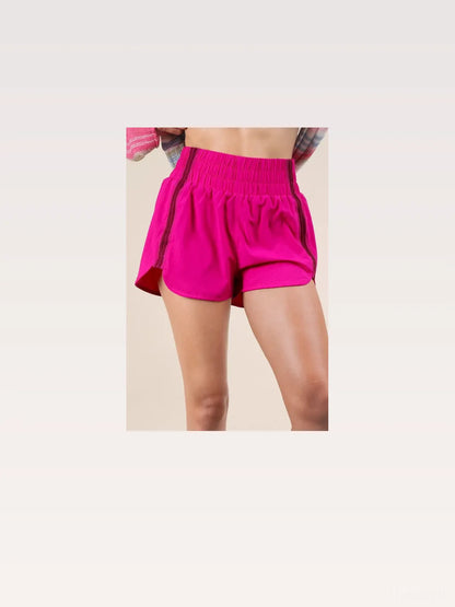 Striped Trim Detail Activewear Shorts in Pink — styled showcase — Livostyle