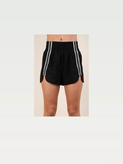 Striped Trim Detail Activewear Shorts in Black — styled showcase — Livostyle