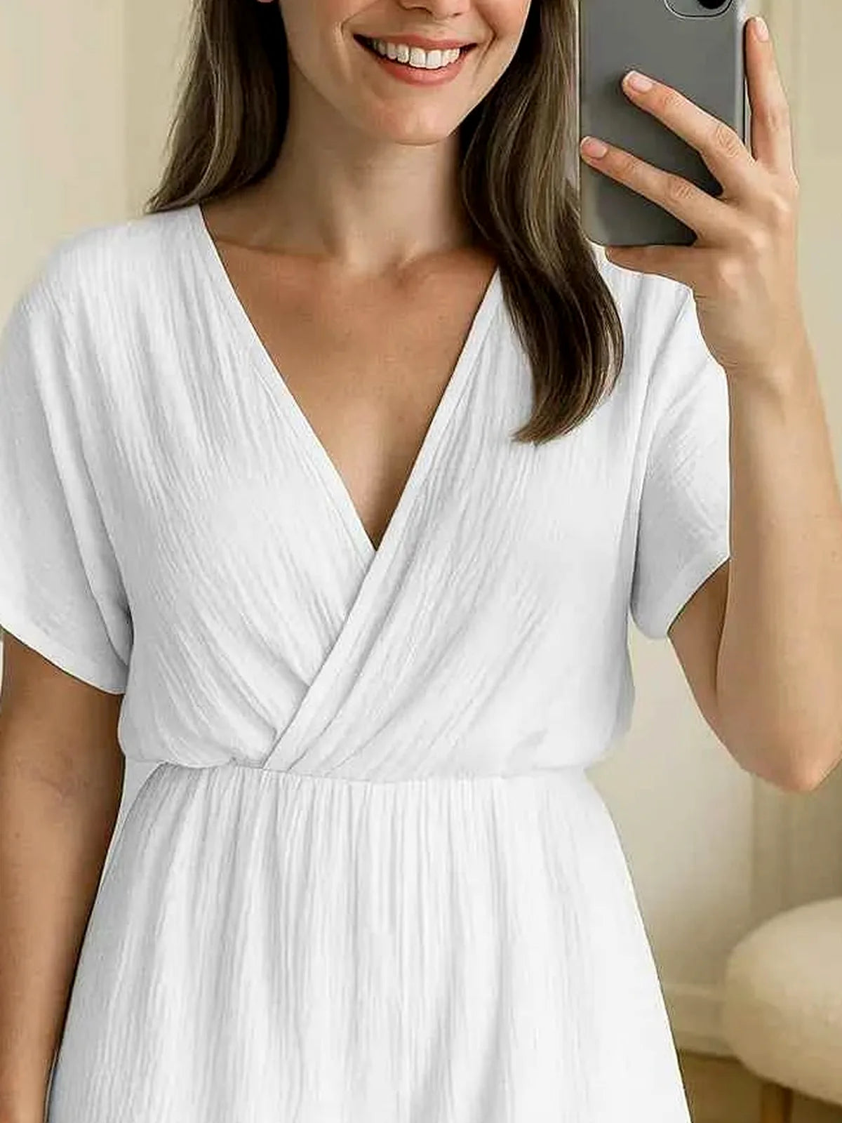 Surplice Half Sleeve Wrap Romper — detail view — Livostyle