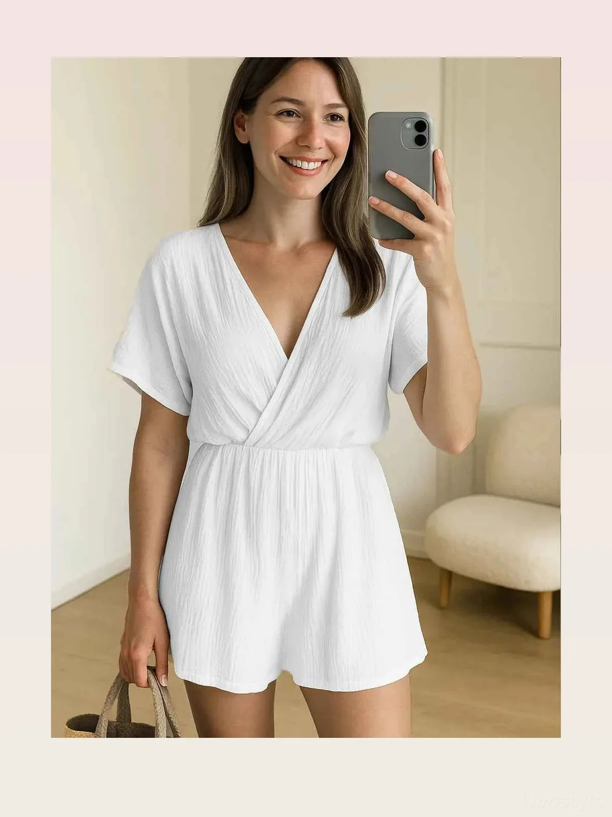Surplice Half Sleeve Wrap Romper — styled showcase — Livostyle