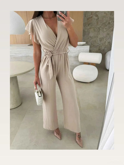 Surplice Wide Leg Belted Jumpsuit — styled showcase — Livostyle