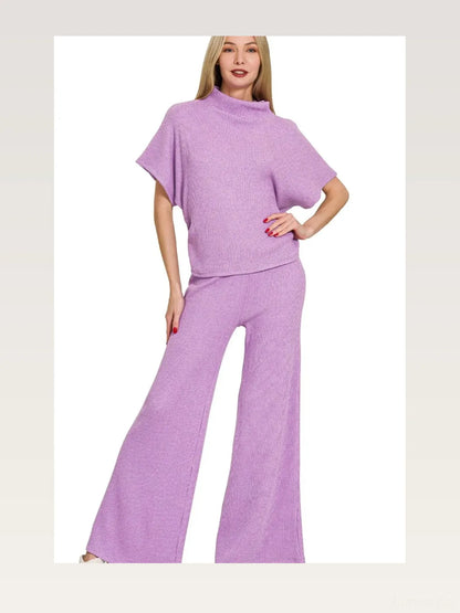 Sweater Mock Neck Top & Long Pants Set in B LAVENDER — styled showcase — Livostyle