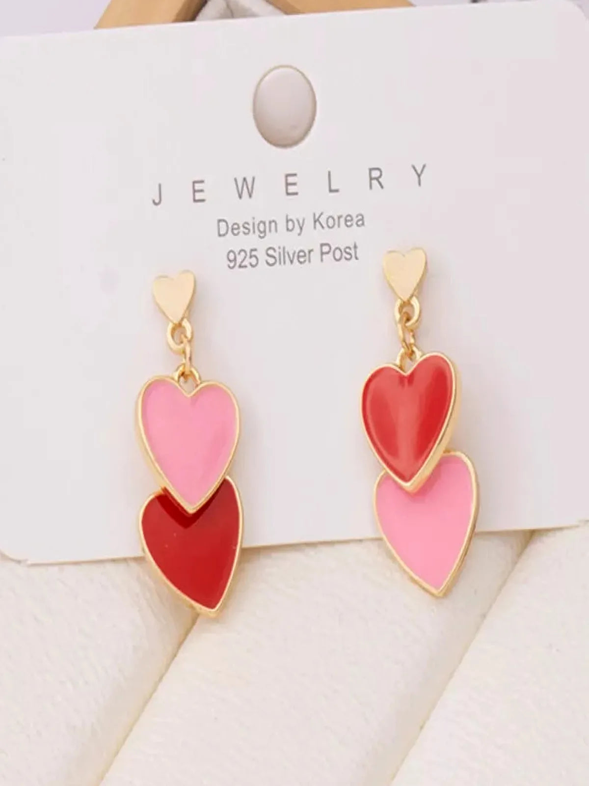 Sweet Doubl Heart Drop Earrings — detail view — Livostyle