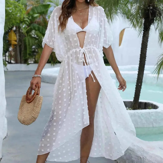 Swiss Dot Sheer Beach Cover Up Maxi Dress — square view — Livostyle