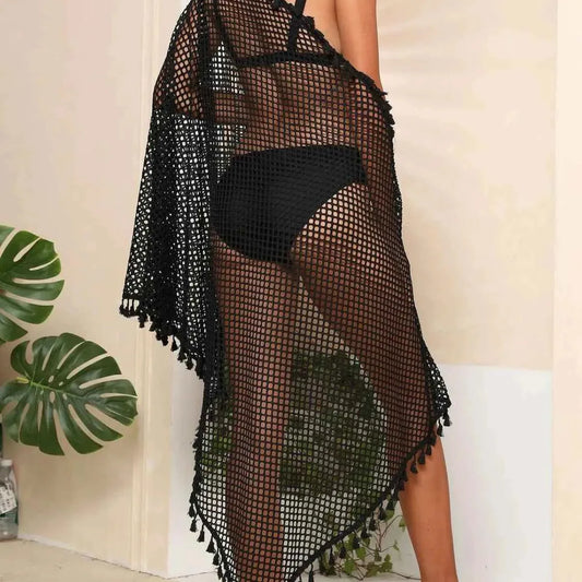 Tassel Openwork Open Front Cover-Up — square view — Livostyle
