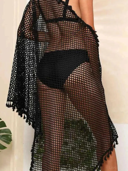 Tassel Openwork Open Front Cover-Up — detail view — Livostyle