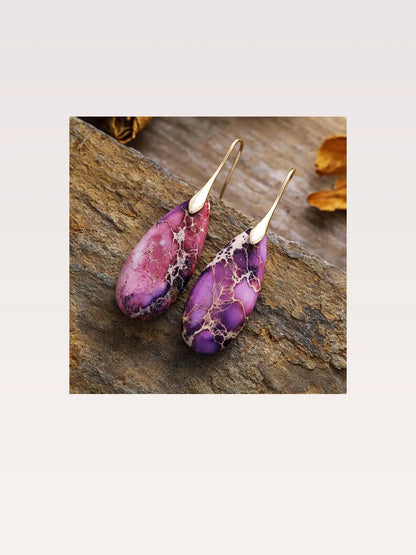 Teardrop Shape Natural Stone Dangle Earrings — styled showcase — Livostyle