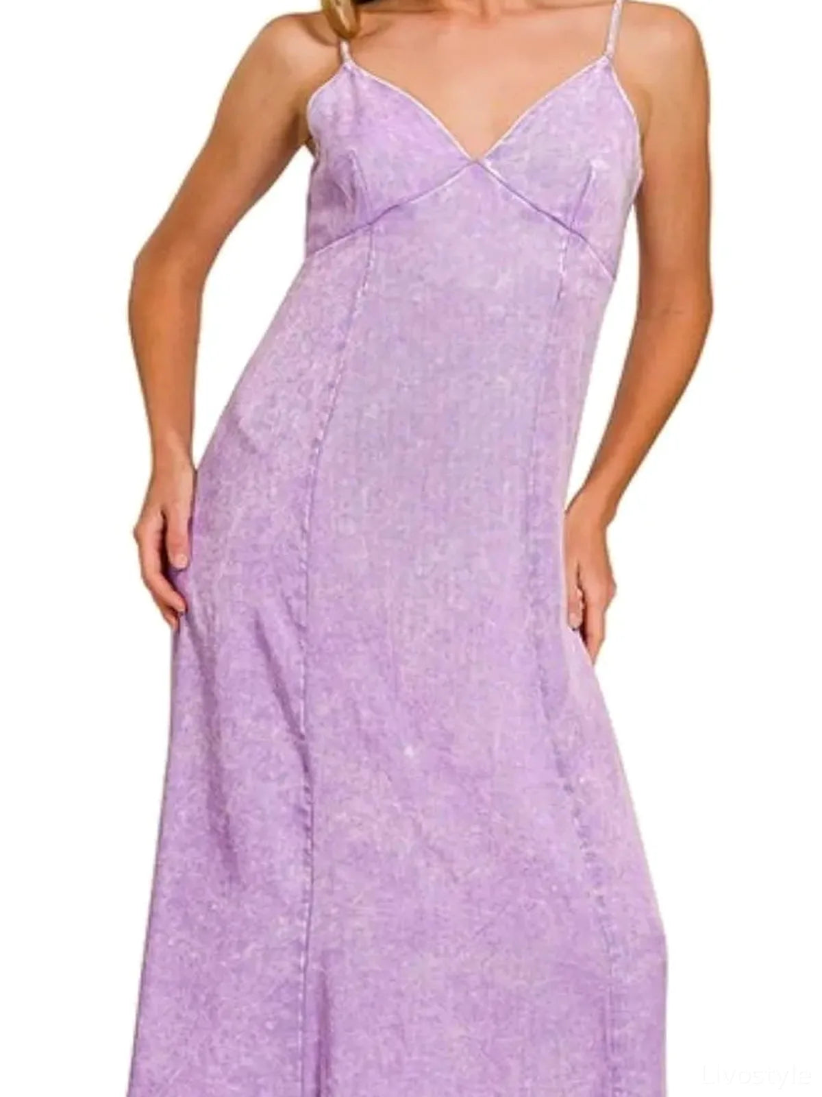 Tencel Mineral Washed Maxi Dress in B LAVENDER — detail view — Livostyle
