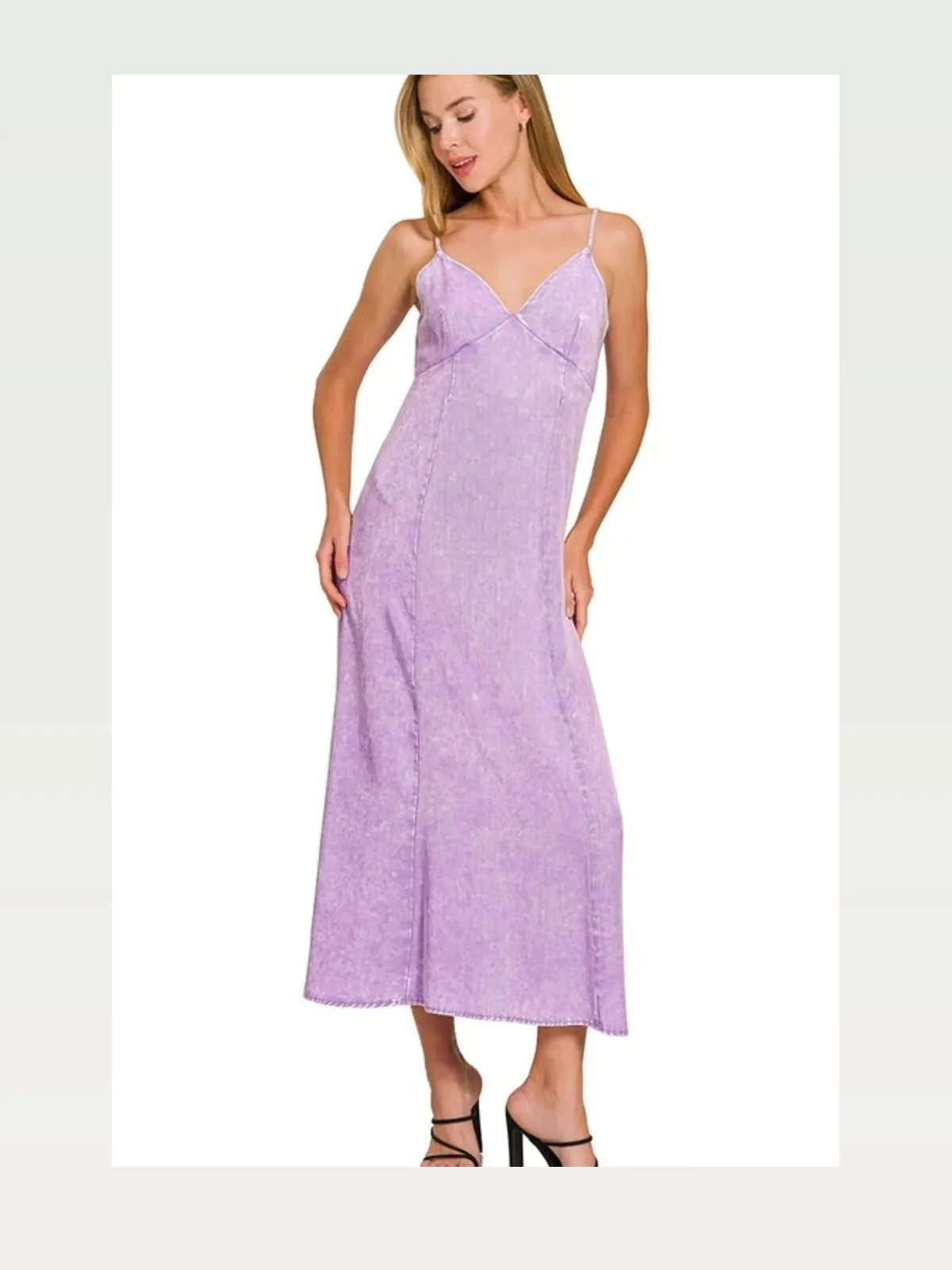 Tencel Mineral Washed Maxi Dress in B LAVENDER — styled showcase — Livostyle