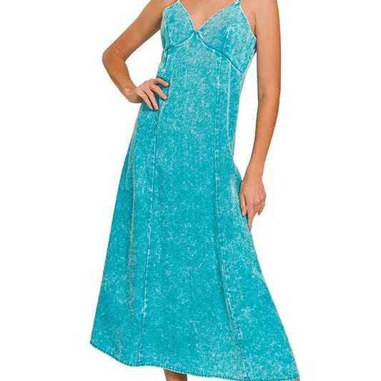 Tencel Mineral Washed Maxi Dress in LT TEAL — square view — Livostyle
