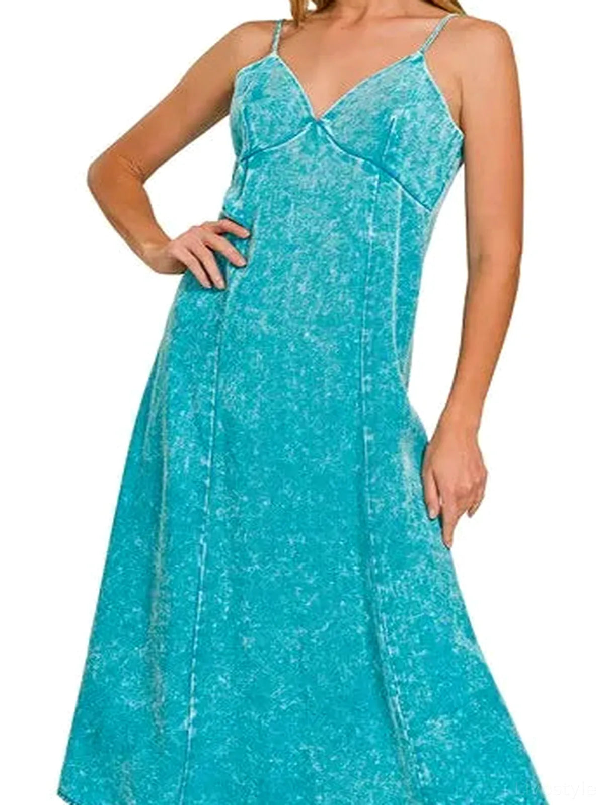 Tencel Mineral Washed Maxi Dress in LT TEAL — detail view — Livostyle