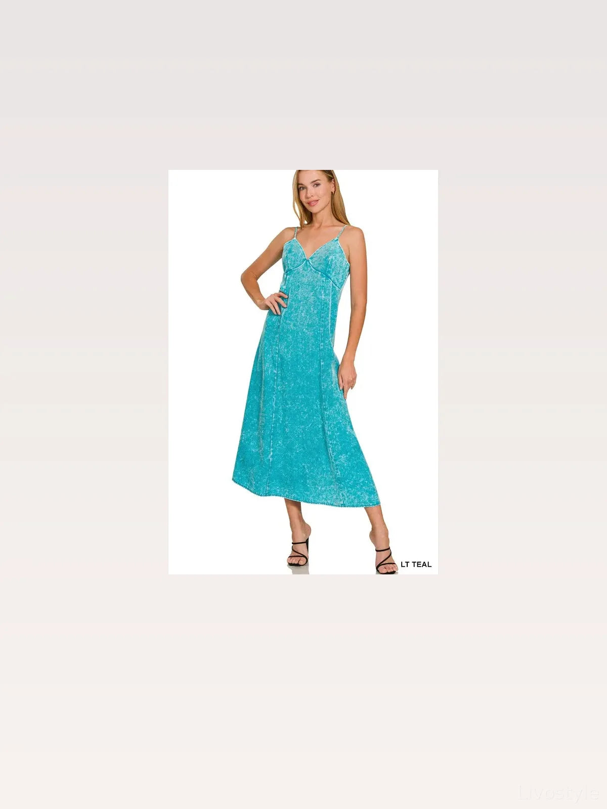 Tencel Mineral Washed Maxi Dress in LT TEAL — styled showcase — Livostyle