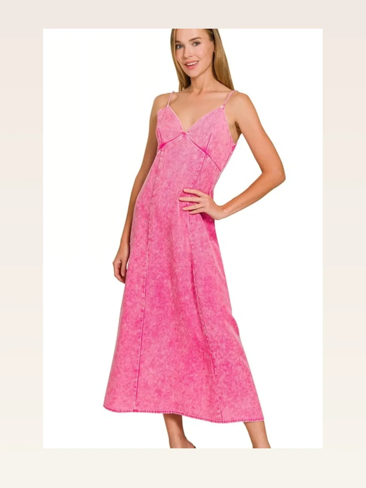 Tencel Mineral Washed Maxi Dress in HOT PINK — styled showcase — Livostyle