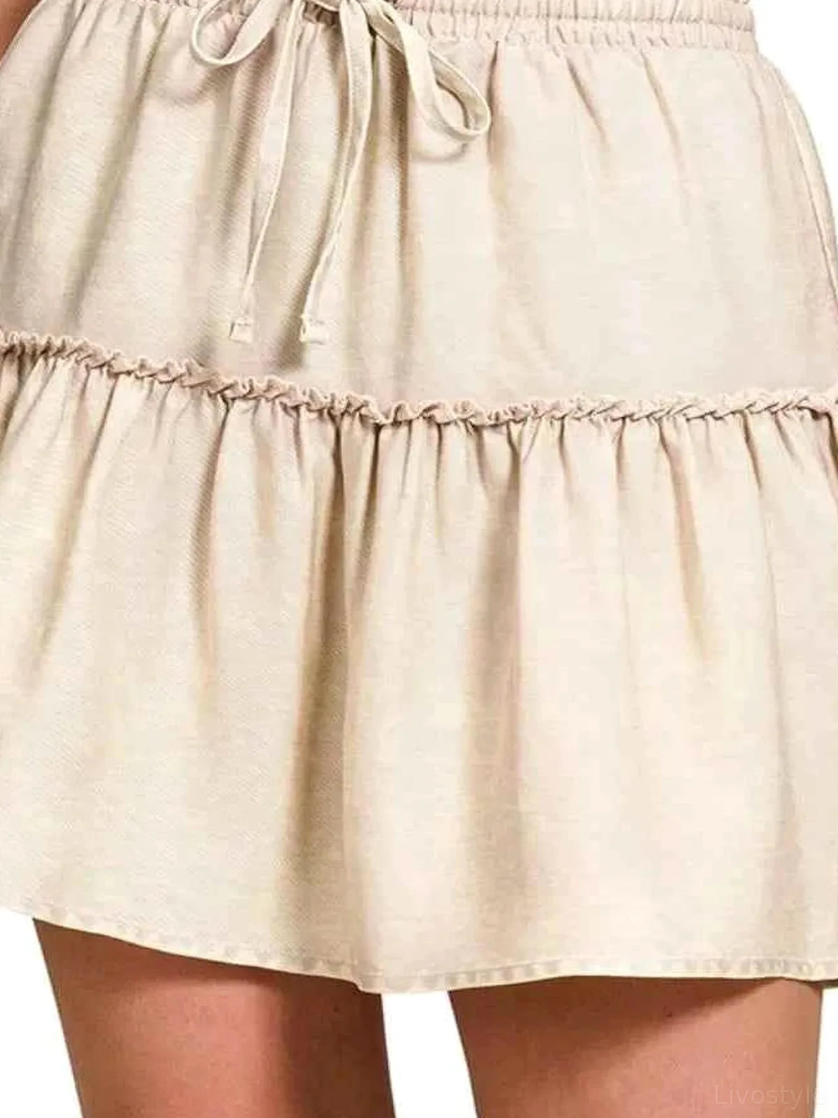 Tencel Washed Tiered Mini Skirts — detail view — Livostyle